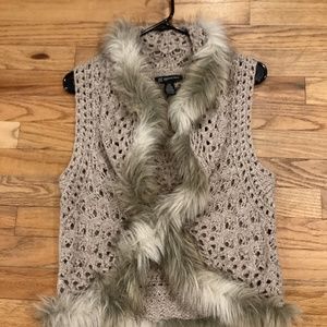 INC International Concepts - Petite Sweater Vest with Faux Fur Trim